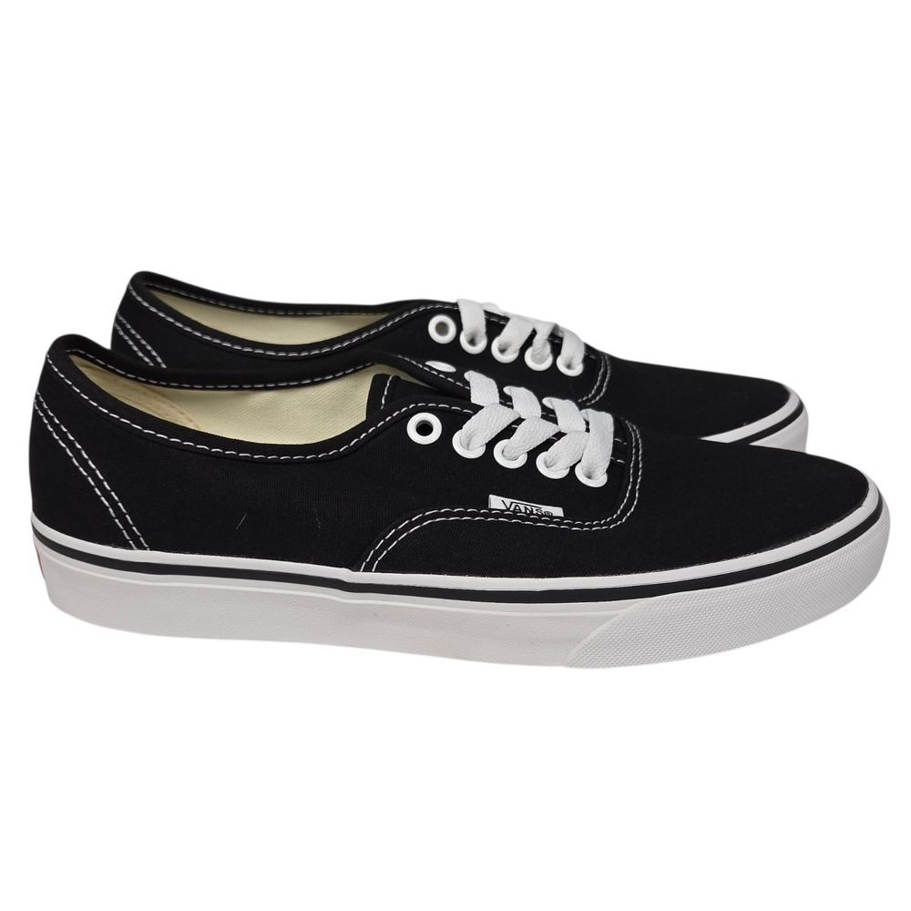 Vans Authentic Shoes Womens 8 Mens 6.5 Black White Canvas Low Top  Sneakers NWB - Picture 2 of 10
